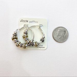 💕 Beaded Silver Hoop Boho Rondelle Earrings New